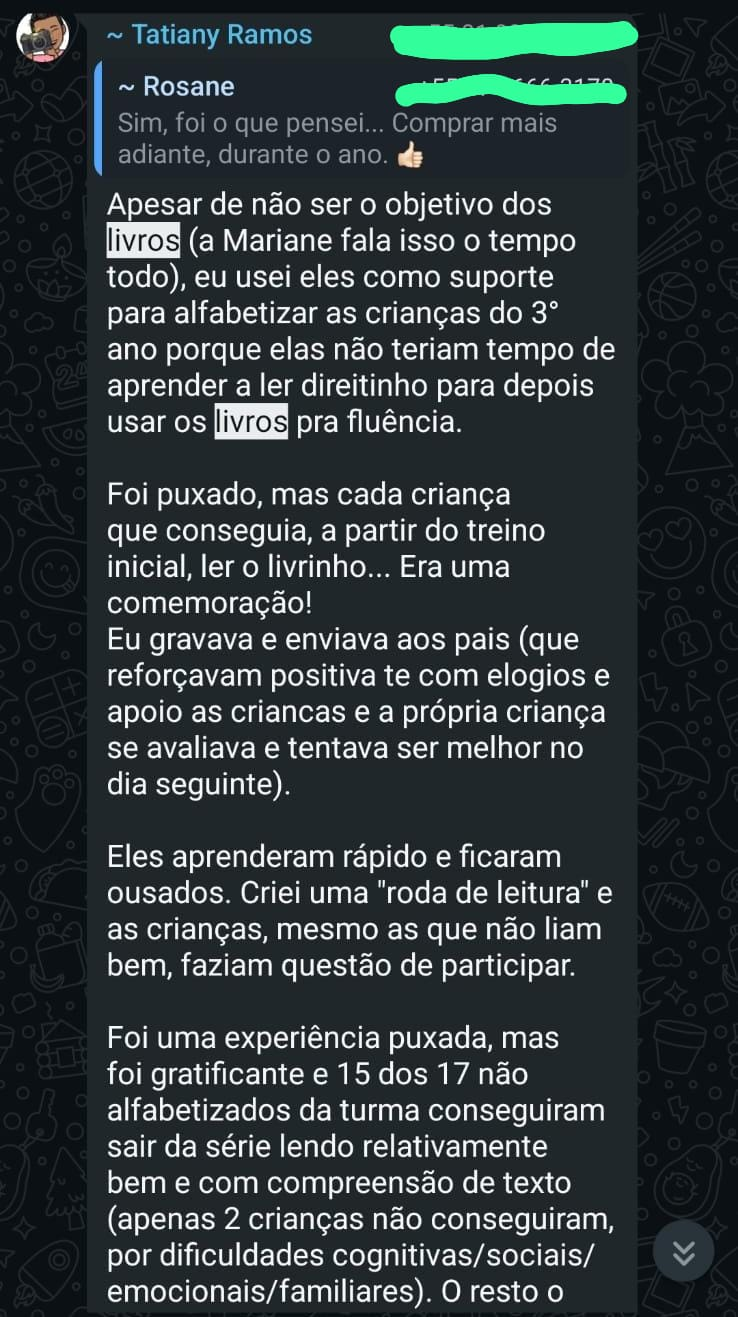 Depoimento de professora, captura de conversa 1