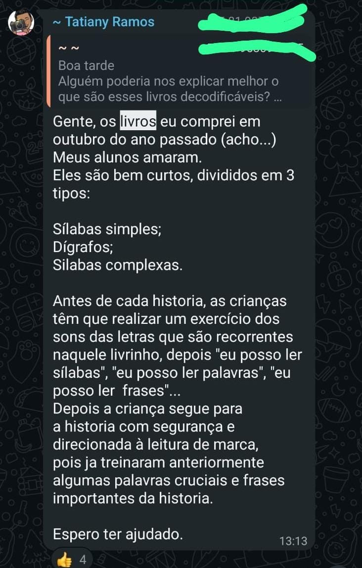 Depoimento de professora, captura de conversa 4